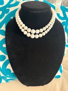Vintage White Double Strand White Beaded Necklace - Women Jewelry Japan